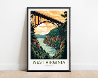 West Virginia Reisedruck - West Virginia Poster, USA Wandkunst, Geschenk, USA Präsent, USA gerahmt