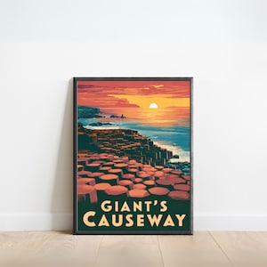 Giant&#39;s Causeway Vintage Travel Poster - Giant&#39;s Causeway Print, Ireland Wall Art, Framed, Gift Ireland Present