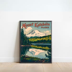 Mount Katahdin Vintage Travel Poster - Mount Katahdin Print, Maine Wall Art, Framed, Gift Maine Present