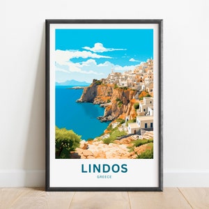 Personalized Lindos Travel Print - Lindos poster, Greece Wall Art, Framed present, Gift Greece Present