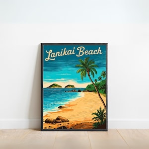 Lanikai Beach Vintage Travel Poster - Lanikai Beach print, Hawaii Wall Art, Framed present, Gift Hawaii Present