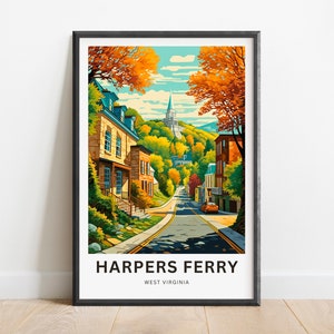 Harpers Ferry Travel Print - Harper&#39;s Ferry poster, West Virginia Wall Art, Framed present, Gift West Virginia Present, Customized Your Text