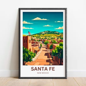 Santa Fe Travel Print - Santa Fe Poster, New Mexico Wandkunst, gerahmtes Geschenk, Geschenk New Mexico