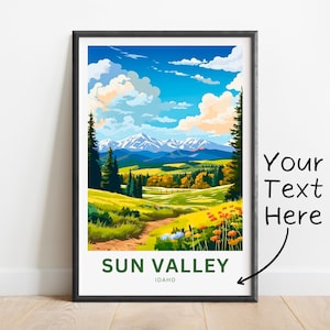 Personalized Sun Valley Travel Print - Sun Valley poster, Idaho Wall Art, Framed present, Gift Idaho Present