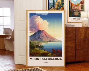 桜島山旅行プリント - 桜島山ポスター、日本の壁アート、額入り