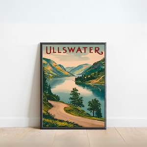 Póster de viaje vintage de Ullswater: impresión de Ullswater, arte mural de Inglaterra, enmarcado, regalo de Inglaterra