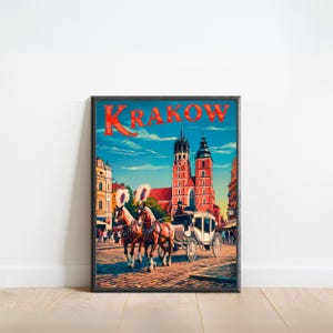 Krakow Vintage Travel Poster - Krakow Print, Poland Wall Art, Framed, Gift Poland Present
