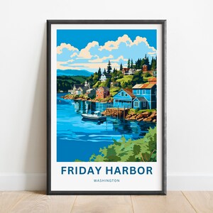 Friday Harbor Travel Print - Friday Harbor San Juan Island poster, Washington Wall Art, Framed present, Gift Washington Present