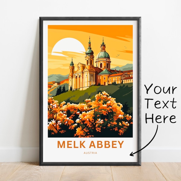 Personalized Milk Abbey Travel Print - Milk Abbey poster, Stift Melk Austria Wall Art, Framed, Gift Austria Present, Custom Your Text