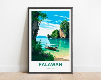 Impression de voyage à Palawan - affiche de Palawan, art mural des Philippines, cadeau encadré, cadeau des Philippines