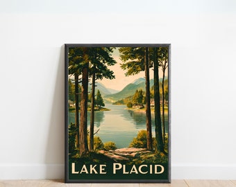 Lake Placid Vintage Travel Poster - Lake Placid Print, Adirondack Wall Art, Framed, Gift Nevada Present