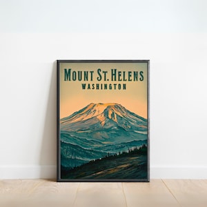 Mount St. Helens Vintage Travel Poster - Mount St. Helens Print, Washington Wall Art, Framed, Gift Washington Present