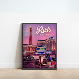 Paris Las Vegas Vintage Travel Poster - Las Vegas Print, US Wall Art, Framed, Gift Nevada Present