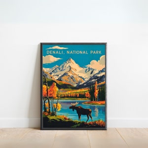 Denali Vintage Travel Poster - Denali Print, Mount McKinley Wall Art, Framed, Gift USA Present