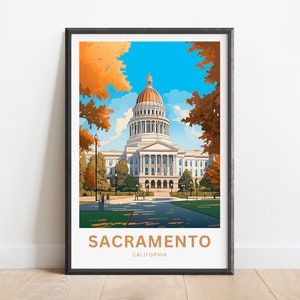 Sacramento Travel Print - Sacramento poster, California Wall Art, Framed present, Gift California Present