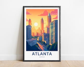 Atlanta Skyline Art Print: Georgia Travel Poster, Cityscape Wall Decor