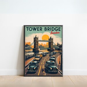 Tower Bridge Vintage Travel Poster - Tower Bridge Print, London Wall Art, Framed present, Gift England Present