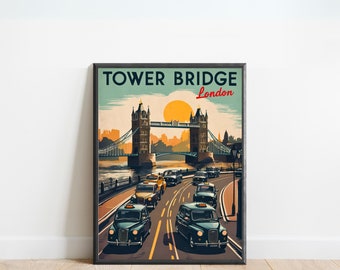 Tower Bridge Vintage Travel Poster - Tower Bridge Print, London Wall Art, Framed present, Gift England Present