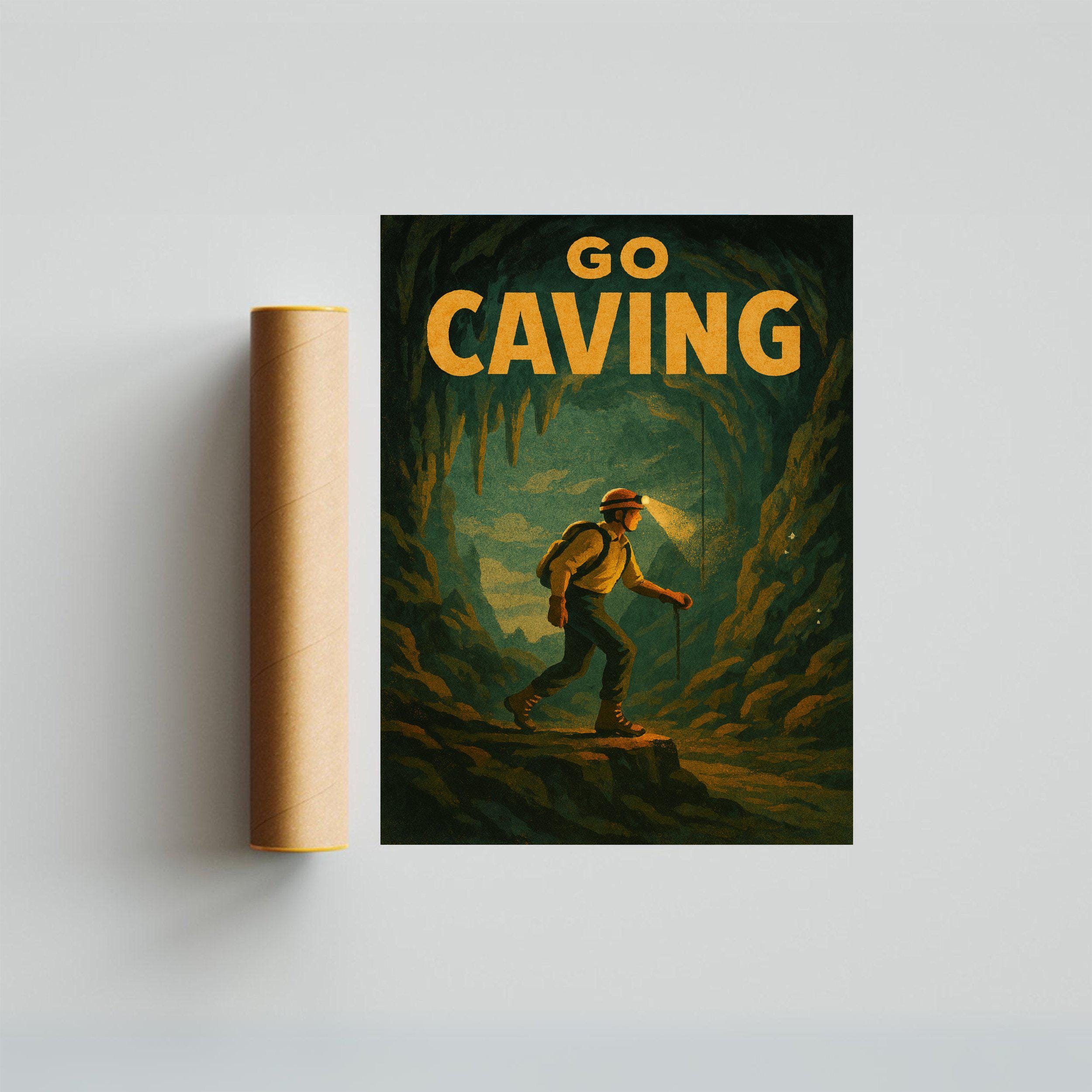 Caving Poster – Vintage Cave Exploration Wall Art for Adventurers and ...