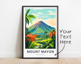 Personalized Mount Mayon Travel Print - Mount Mayon poster, Philippines Wall Art, Framed present, Gift Philippines Present