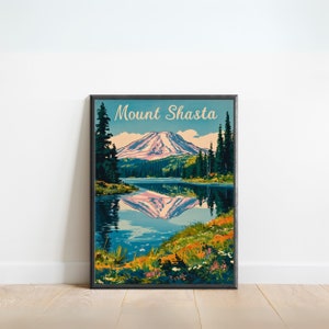 Mount Shasta Vintage Travel Poster - Mount Shasta Print, California Wall Art, Framed present, Gift California Present