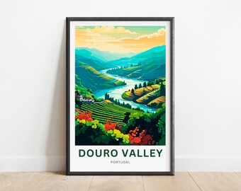 Impresión del Valle del Duero, Portugal: Póster de viaje minimalista (archivo digital)