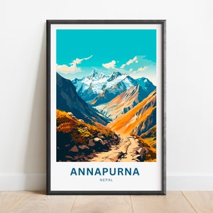 Annapurna Travel Print - Cartel de Annapurna, Arte de la pared de Nepal, Presente enmarcado, Regalo Nepal presente