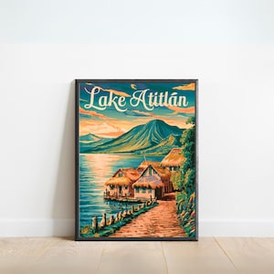 Lake Atitlán Vintage Travel Poster - Lake Atitlan Print, Guatemala Wall Art, Framed, Gift Guatemala Present