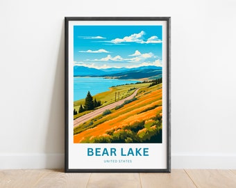 Bear Lake Travel Poster: Minimalist Mountain Landscape Art