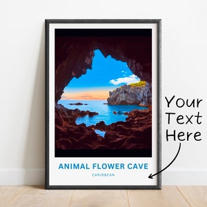 Personalisierte Tier Blumenhöhle Reise Druck - Tier Blumenhöhle Poster, Karibik Wandkunst, Geschenk Karibik Gegenwart, gerahmt Geschenk