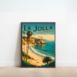 La Jolla Cove Vintage Travel Poster - La Jolla Cove Print, California Wall Art, Framed, Gift California Present