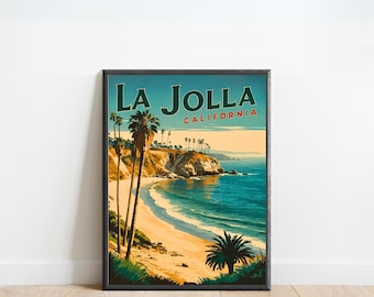 La Jolla Cove Vintage Travel Poster - La Jolla Cove Print, California Wall Art, Framed, Gift California Present