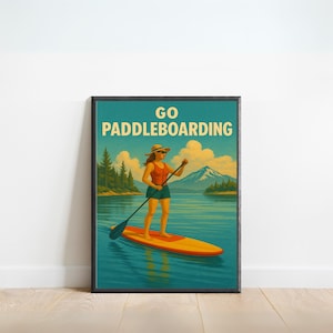 Paddleboarden Poster - Retro See Abenteuer Wandkunst | Vintage Stand-Up Paddle Board Druck | Natur Outdoor Dekor für Hütte oder Hütte