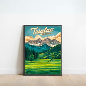 Triglav Vintage Travel Poster - Triglav Print, Slovenia Wall Art, Framed, Gift Slovenia Present