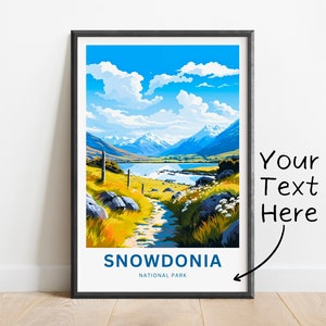 Impressão de viagem personalizada Snowdonia - pôster Snowdonia, arte de parede do País de Gales, presente emoldurado, presente do País de Gales