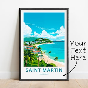 Impresión de viaje personalizada de San Martín: póster de San Martín, arte mural caribeño, regalo enmarcado, regalo de Sint Maarten