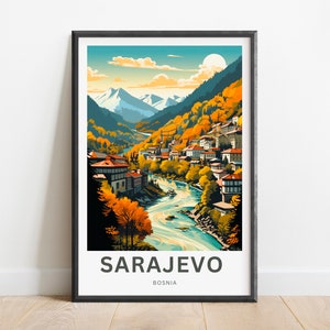 Saravejo Travel Print - Saravejo poster, Bosnia Wall Art, Framed present, Gift Europe Present