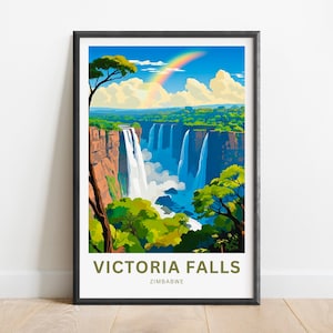 Victoria Falls Travel Print - Victoria Falls poster, Zimbabwe Wall Art, Framed present, Gift Africa Present
