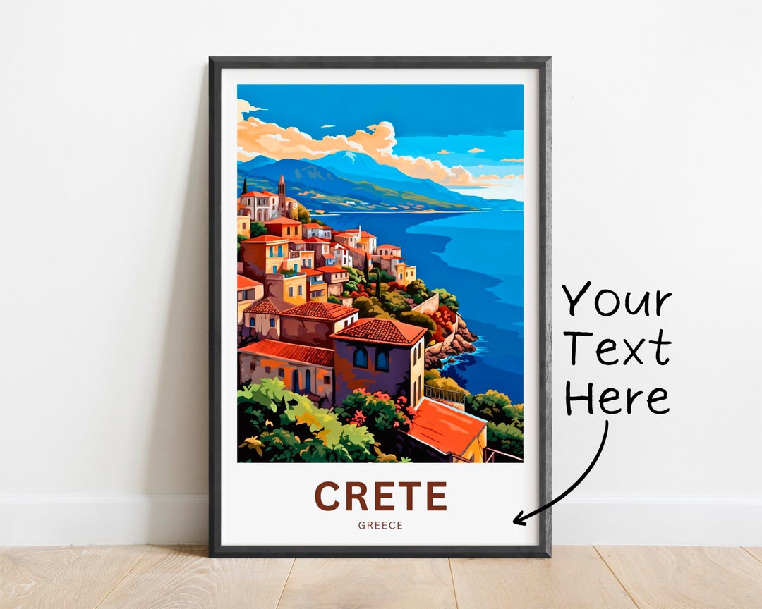 Personalized Crete Travel Print Crete Poster, Greece Wall Art, Framed