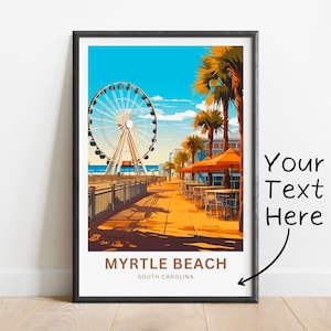Gepersonaliseerde Myrtle Beach-reisafdruk - Myrtle Beach-poster, South Carolina Wall Art, ingelijst cadeau, cadeau Verenigde Staten