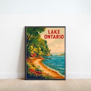 Lake Ontario Vintage Travel Poster - Lake Ontario Print, Great Lakes Wall Art, Framed, Gift Great Lakes Present