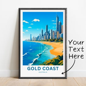 Personalized Gold Coast Travel Print - Gold Coast poster, Queensland, Australia Wall Art, Framed present, Gift Australia Present,Custom Art