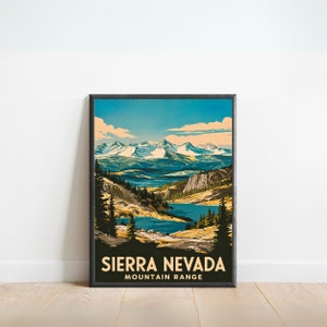 Sierra Nevada Vintage Travel Poster - Sierra Nevada Print, California Wall Art, Framed, Gift Nevada Present