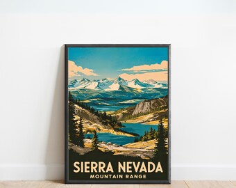 Sierra Nevada Vintage Travel Poster - Sierra Nevada Print, California Wall Art, Framed, Gift Nevada Present