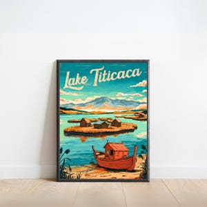 Lake Titicaca Vintage Travel Poster - Lake Titicaca print, Peru Wall Art, Framed present, Gift Bolivia Present