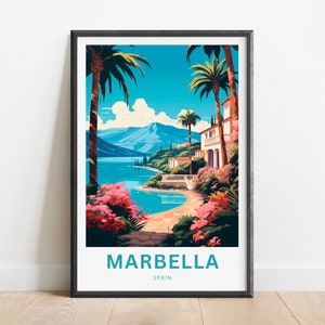 Marbella Travel Print - Poster di Marbella, Spagna Wall Art, regalo incorniciato, regalo Spagna presente