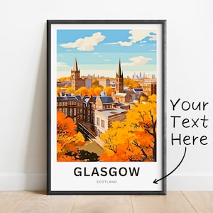 Personalized Glasgow Travel Print - Glasgow poster, Scotland Wall Art, Framed present, Gift Scotland Present