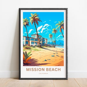 Mission Beach Travel Print - Mission Beach poster, California Wall Art, Decor, Framed present, Gift California Present