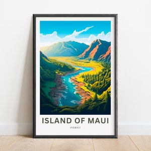 Island of Maui Travel Print - Island of Maui poster, Hawaii Wall Art, Framed present, Gift Hawaii Present