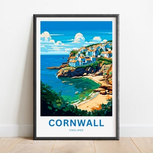 Cornwall Travel Print - Cornwall poster, England Wall Art, Framed present, Gift England Present